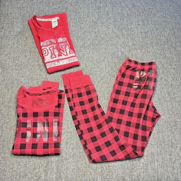 PINK Victoria's Secret Other - PINK Victorias Secret Pajama Set Small Red Buffalo Check Logo Thermals